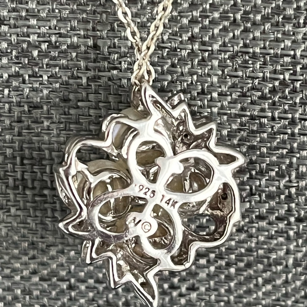 .925 diamond and pearl necklace with 14k gold accents - Picture 6 of 6
